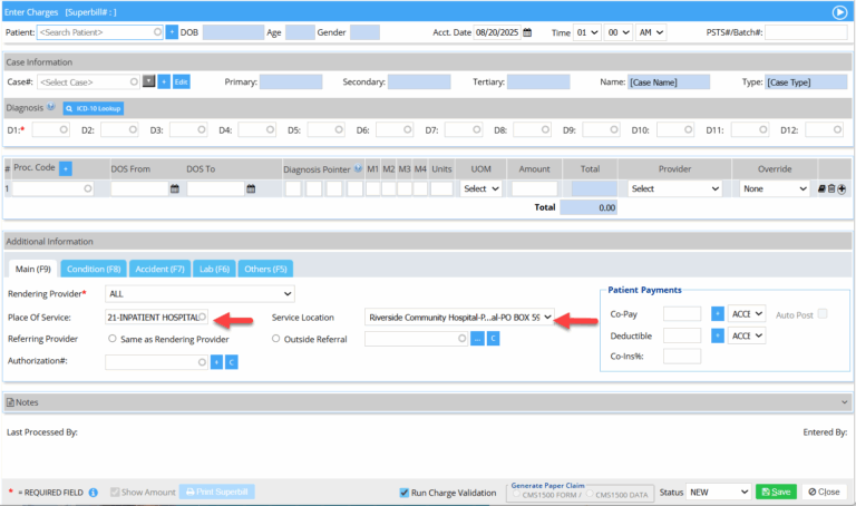 Enter charge with a different Service Location/Facility – PracticeSuite ...