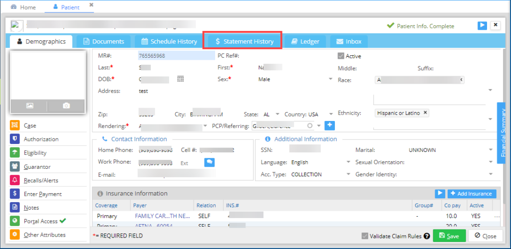 Statement History – PracticeSuite – Help