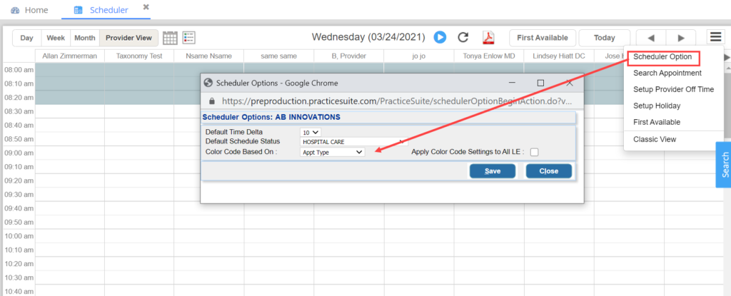 Personalize Schedule Colors – PracticeSuite – Help