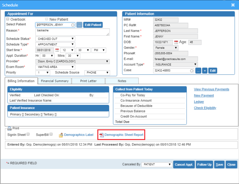 Print Labels, Demographic Sheet Report from Scheduler | PracticeSuite ...