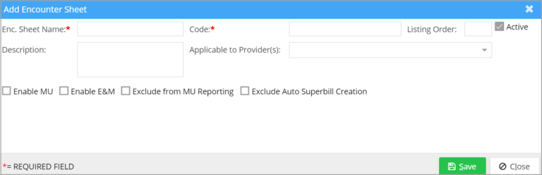 AddEncountrSheet – PracticeSuite – Help