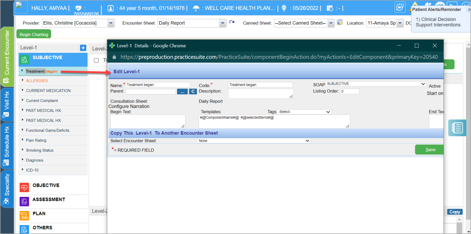 How To Change the Name of a Level-1 Component – PracticeSuite – Help