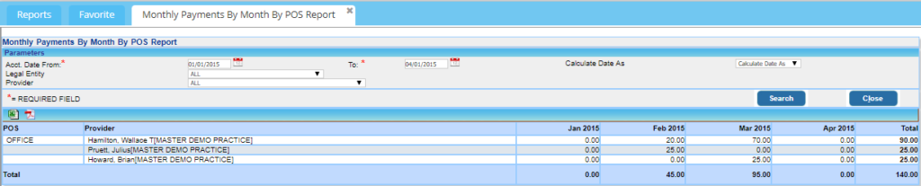 Monthly payments by month by pos report 2 PracticeSuite Help