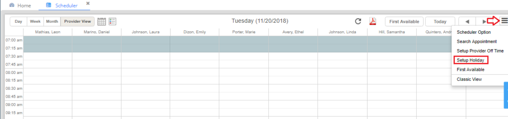 setup-holiday-scheduler-menu – PracticeSuite – Help