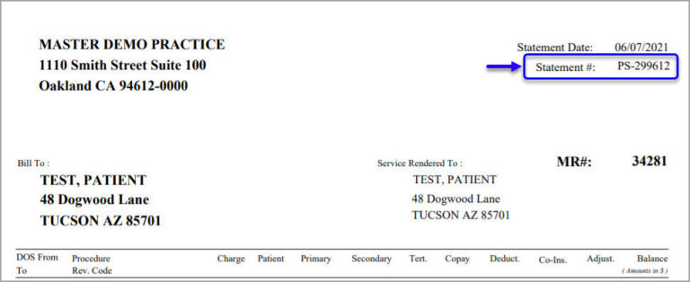 Locate Statement# for Bill Payment – PracticeSuite – Help