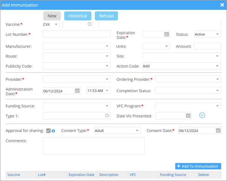 Immunization Screen – PracticeSuite – Help